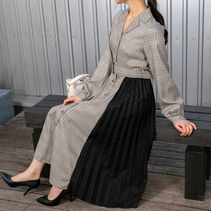 チェックサイドプリーツワンピース[品番：PPNW0003055]｜Pumpkin Port