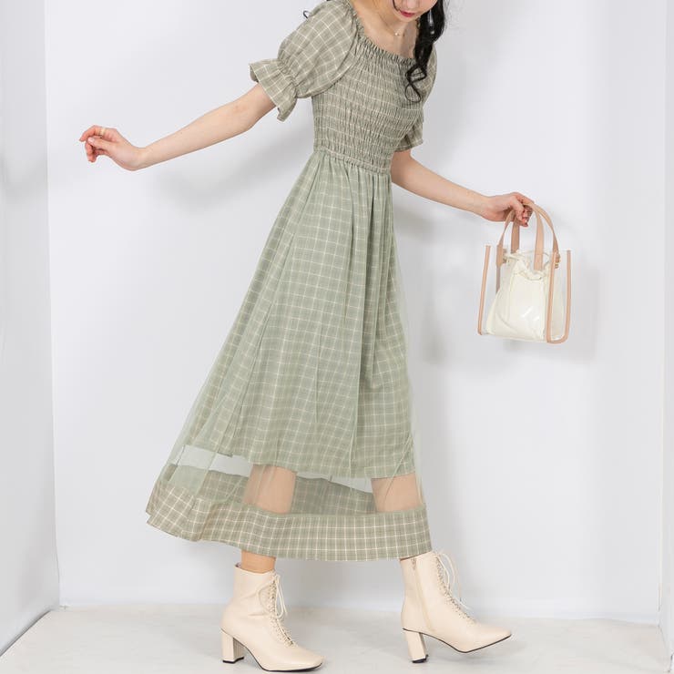 TELMA チュール チェック ワンピース TELMA チュールチェック