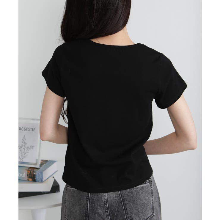 Vネック レース付き ワンコプレート ポイント 半袖Tシャツ | Pumpkin  Port | 詳細画像21 