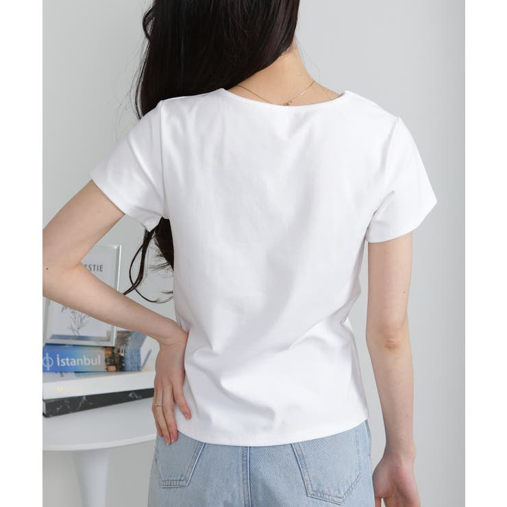 Vネック レース付き ワンコプレート ポイント 半袖Tシャツ | Pumpkin  Port | 詳細画像8 