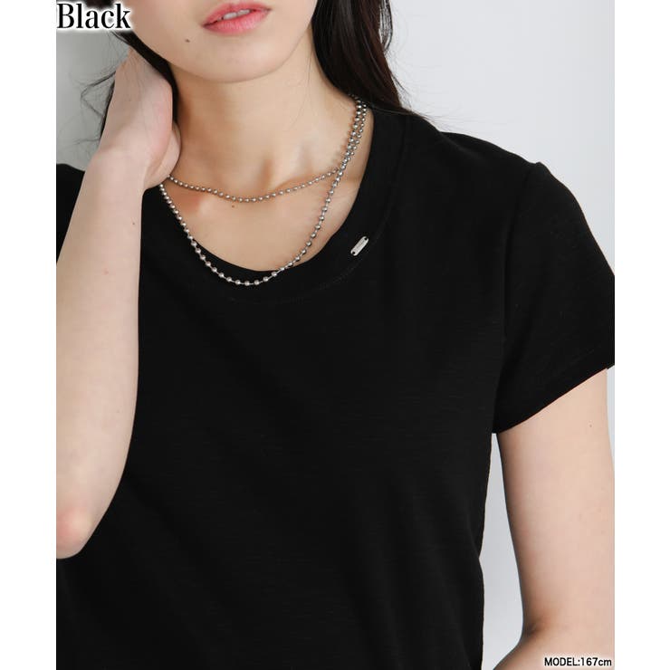ブラック | クルーネック シルバープレートポイントスラブ素材半袖Ｔシャツ | Pumpkin  Port