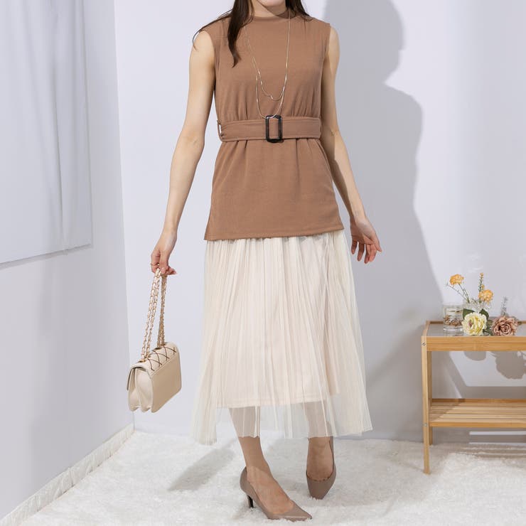 チュールプリーツスカート ドッキングワンピース | Pumpkin  Port | 詳細画像15