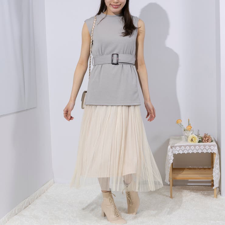 チュールプリーツスカート ドッキングワンピース | Pumpkin  Port | 詳細画像2