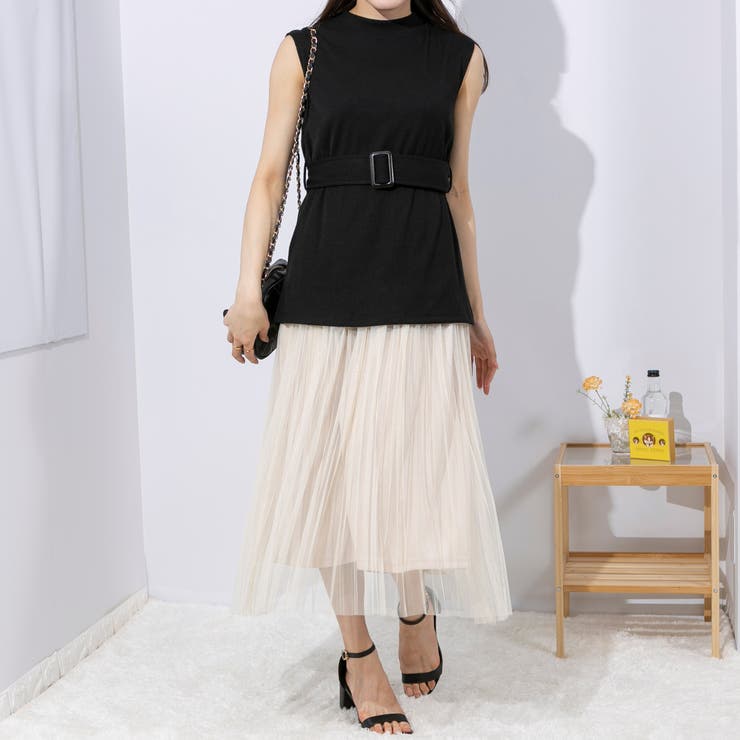 チュールプリーツスカート ドッキングワンピース | Pumpkin  Port | 詳細画像28