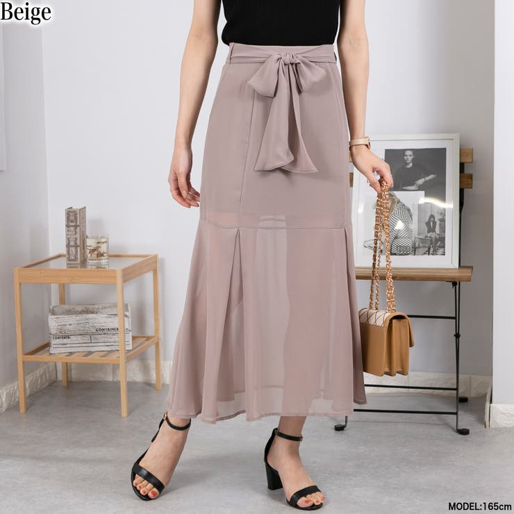 ベージュ | リボンベルト付き シアー マーメイドスカート | Pumpkin  Port