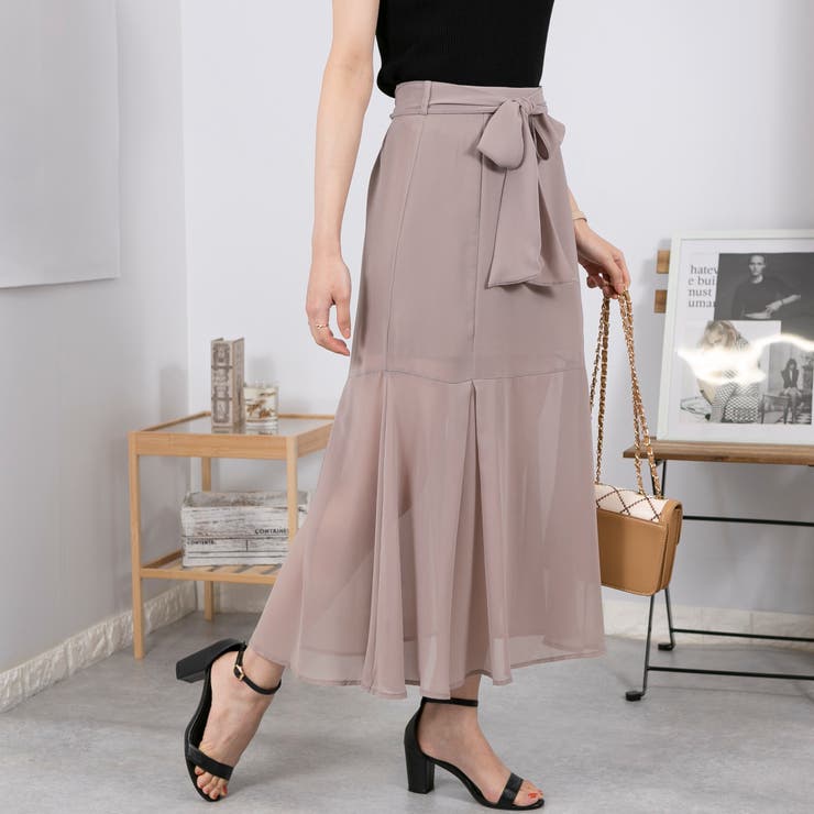 リボンベルト付き シアー マーメイドスカート | Pumpkin  Port | 詳細画像4 