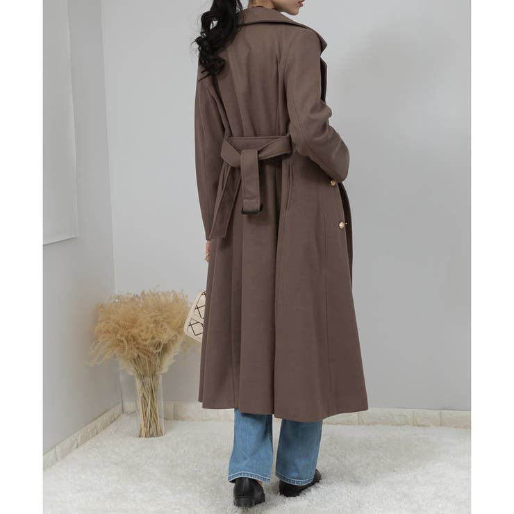 フェイクウール 金ボタン フレアシルエットコート[品番：PPNW0003517