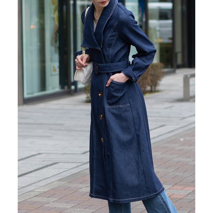 ストレッチデニム ワンピースコート[品番：PPNW0003548]｜Pumpkin Port