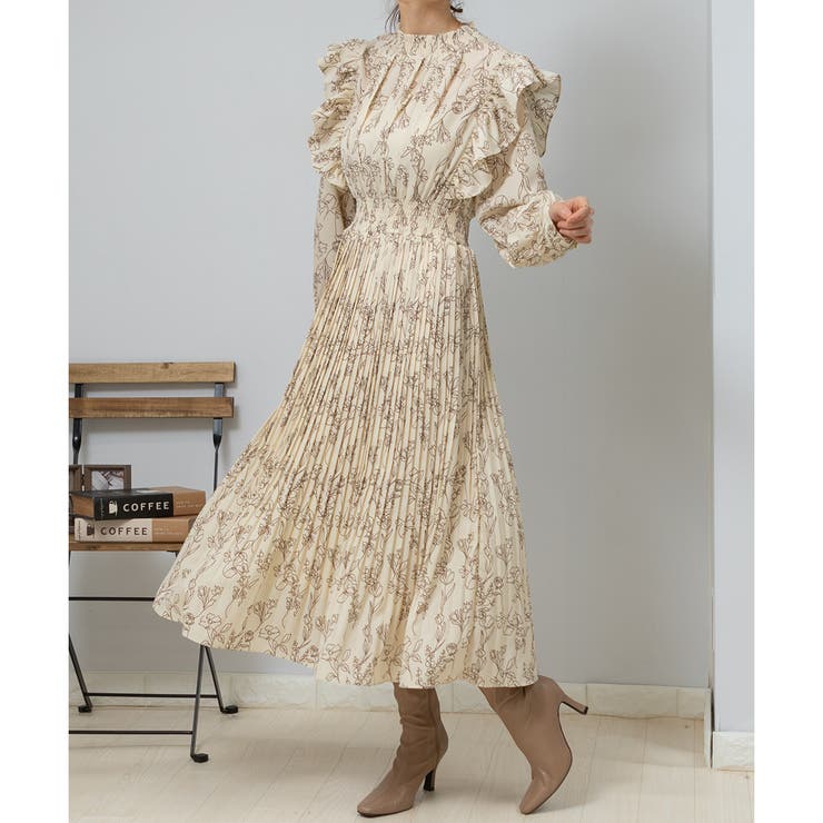 花柄フリル プリーツワンピース[品番：PPNW0003528]｜Pumpkin Port