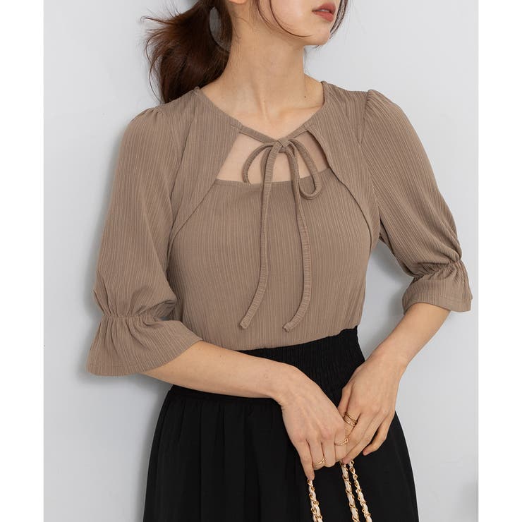 デコルテリボン ドッキングワンピース[品番：PPNW0003607]｜Pumpkin