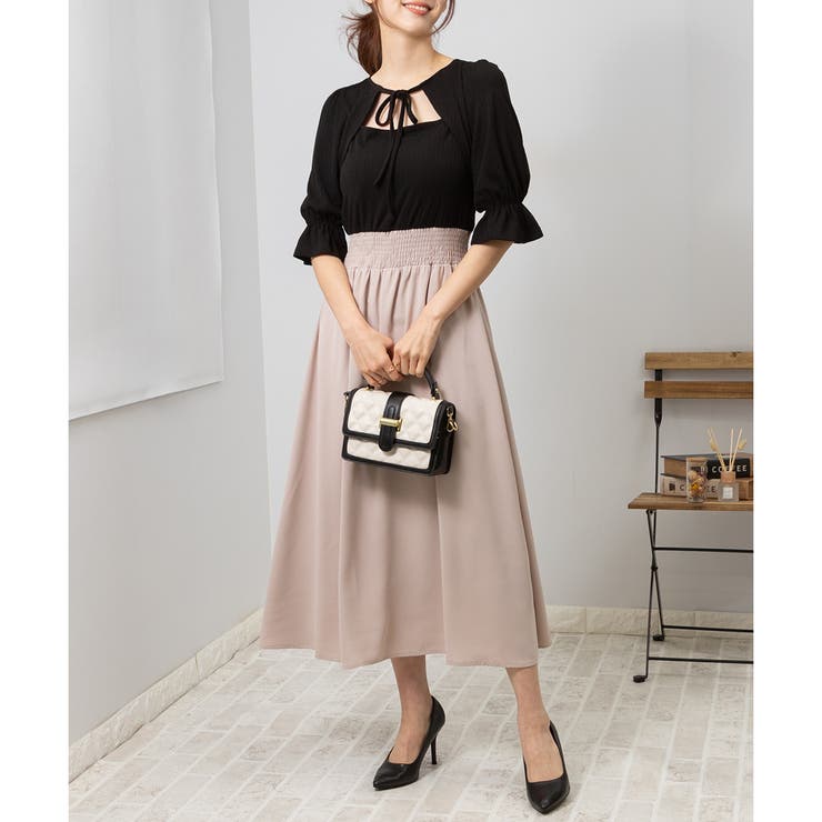 デコルテリボン ドッキングワンピース[品番：PPNW0003607]｜Pumpkin