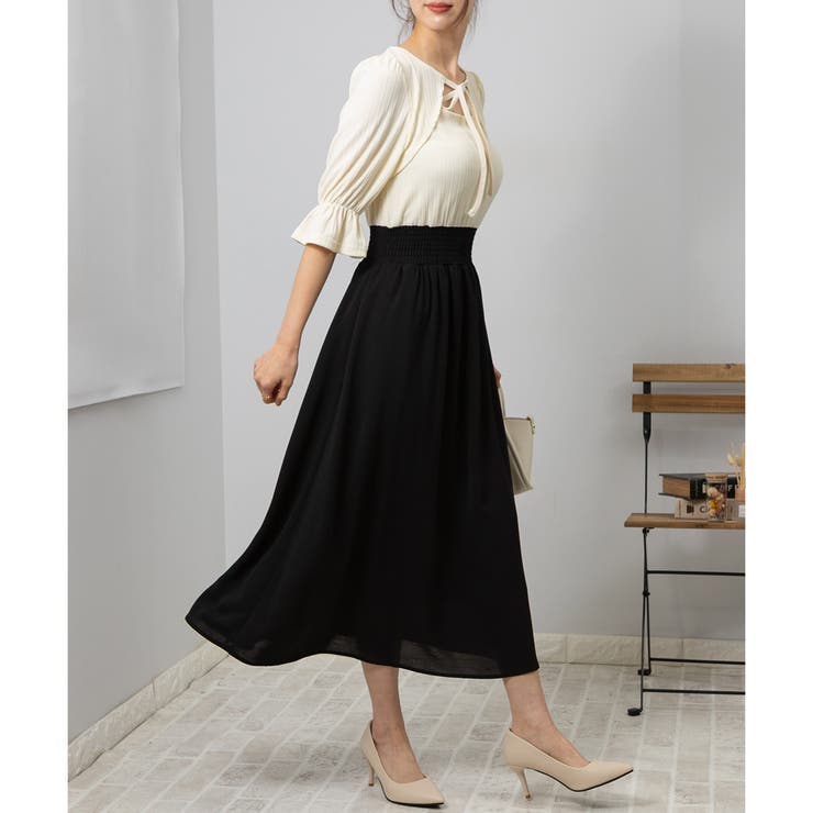 デコルテリボン ドッキングワンピース[品番：PPNW0003607