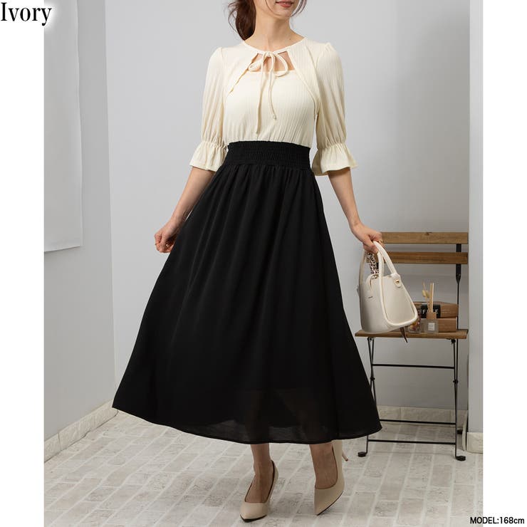 デコルテリボンドッキングワンピース デコルテリボン ドッキングワンピース[品番：PPNW0003607]｜Pumpkin