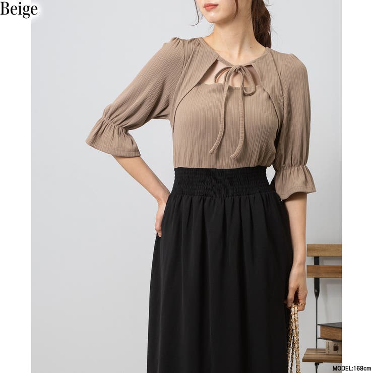 デコルテリボン ドッキングワンピース[品番：PPNW0003607]｜Pumpkin