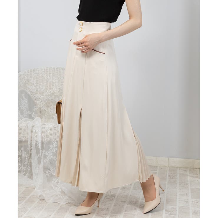 配色パイピング サイドスリット マーメイドスカート[品番：PPNW0003667