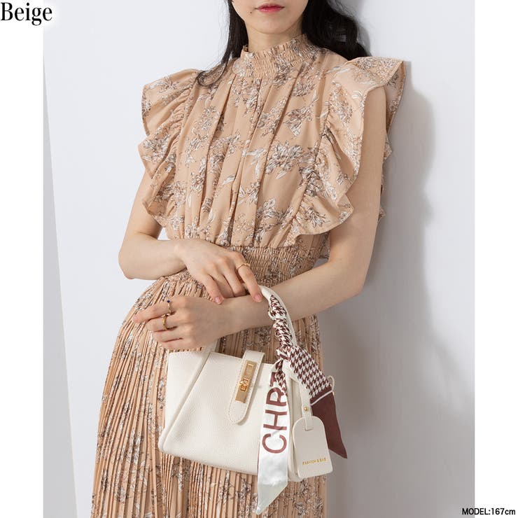 花柄 フリル袖 プリーツ ワンピース[品番：PPNW0003620]｜Pumpkin Port