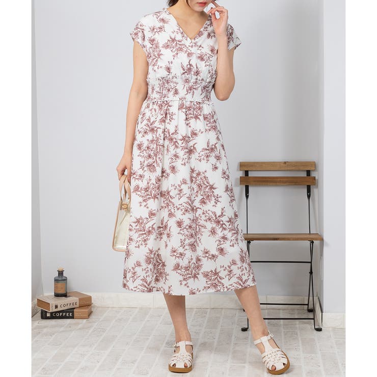 花柄 カシュクール ウエストシャーリング ワンピース | Pumpkin  Port | 詳細画像2 