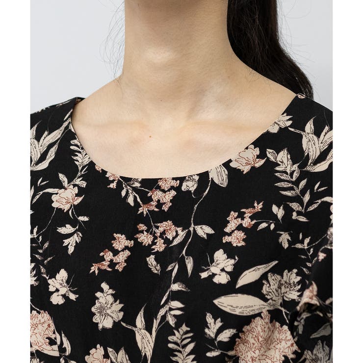 2枚フリルボリューム袖 ハイウエストリブ切替 花柄 ロングワンピース | Pumpkin  Port | 詳細画像16 