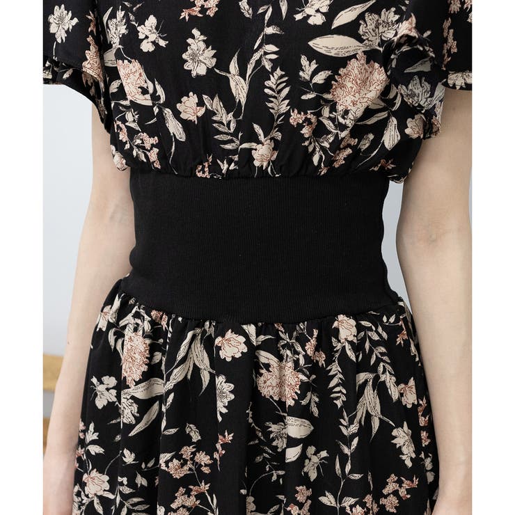 2枚フリルボリューム袖 ハイウエストリブ切替 花柄 ロングワンピース | Pumpkin  Port | 詳細画像19 