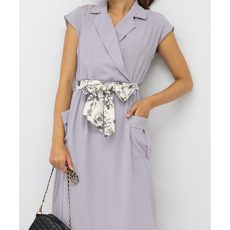 大人見え ハイウエスト 花柄リボンベルト ミディ丈 ワンピース | Pumpkin  Port | 詳細画像10 