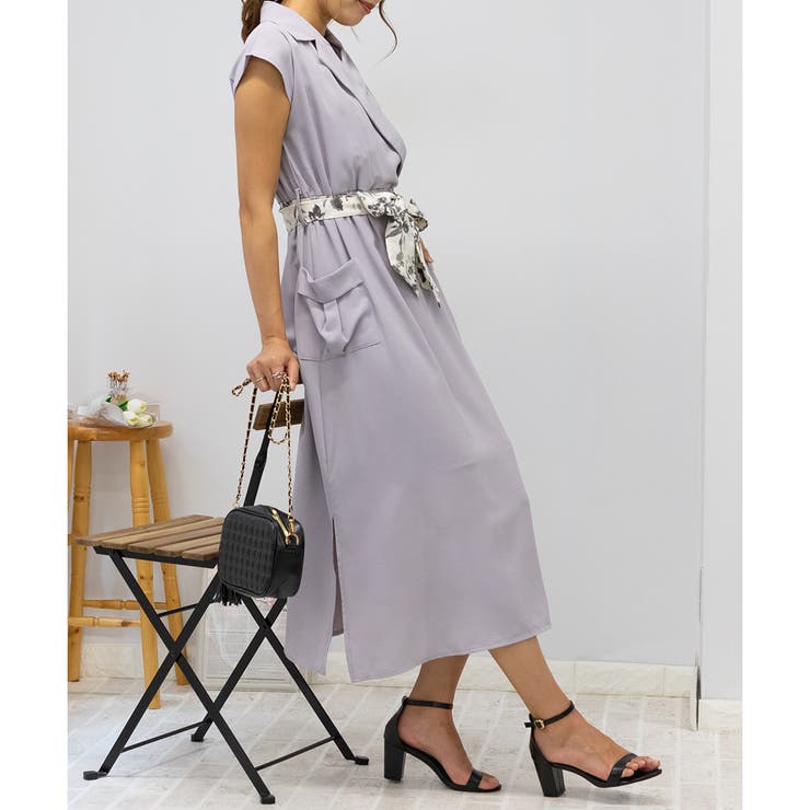 大人見え ハイウエスト 花柄リボンベルト ミディ丈 ワンピース | Pumpkin  Port | 詳細画像14 