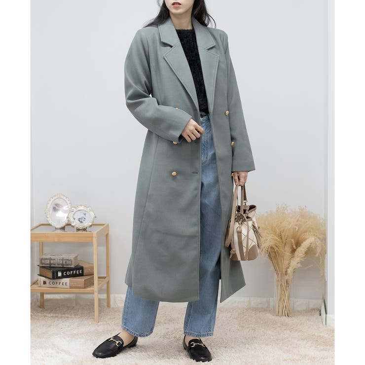 美シルエット フェイクウール ロングコート きれいめ 大人カジュアル