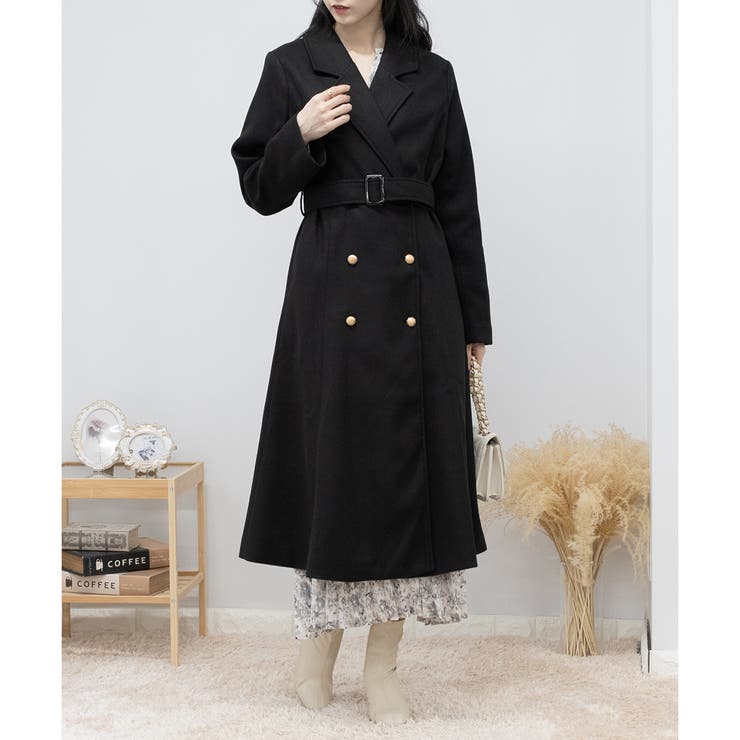 美シルエット フェイクウール ロングコート きれいめ 大人カジュアル