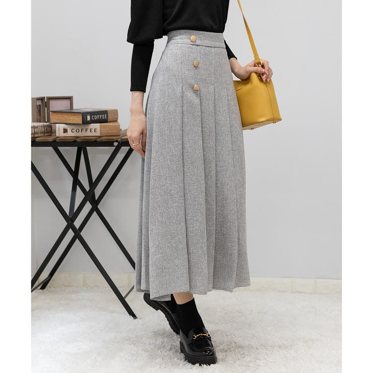 16715✨CHANEL ウール 金ボタン スカート 42 LL グレー CHANEL（シャネル） 金ボタン ツイード ひざ丈 スカート 38 黒