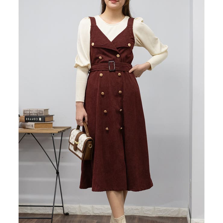 ゴールドボタン トレンチ襟 きれいめ映え ロングジャンスカ 大人