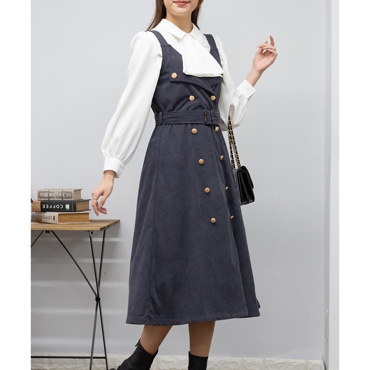 ゴールドボタン トレンチ襟 きれいめ映え ロングジャンスカ 大人