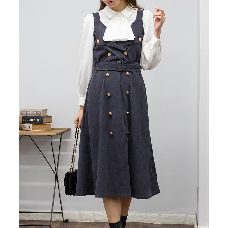 ゴールドボタン トレンチ襟 きれいめ映え ロングジャンスカ 大人