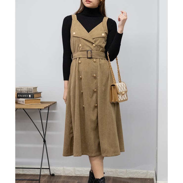 ゴールドボタン トレンチ襟 きれいめ映え ロングジャンスカ 大人