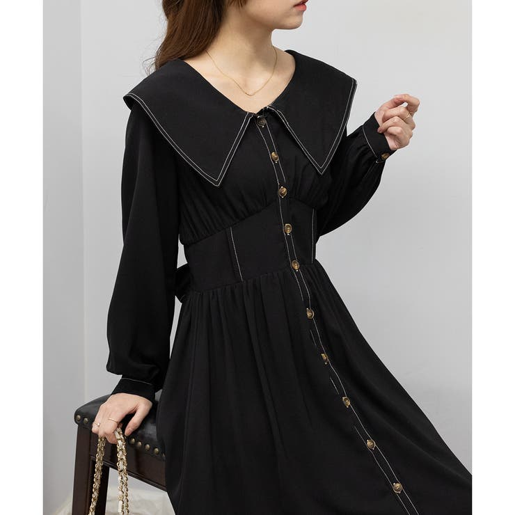 【新品タグ付き✨】フォクシー　ひざ丈ワンピース　42サイズ　パルミエ　襟元リボン BACKリボン 襟付き ロングワンピース[品番：PPNW0003944]｜Pumpkin