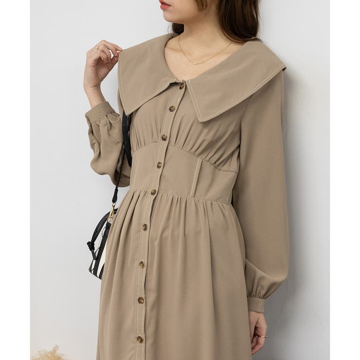 BACKリボン 襟付き ロングワンピース[品番：PPNW0003944]｜Pumpkin