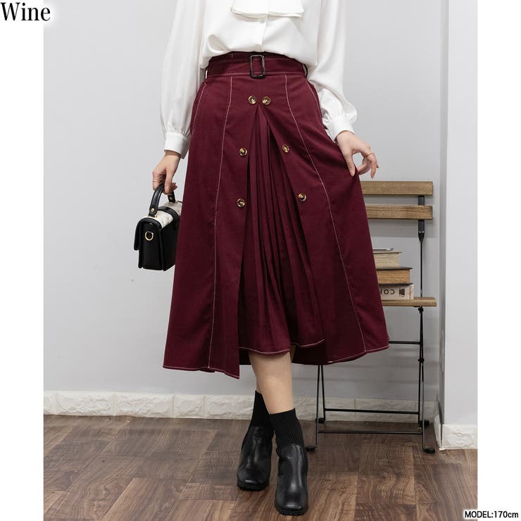 フロントプリーツ切替 きれいめ ロングスカート[品番：PPNW0003945