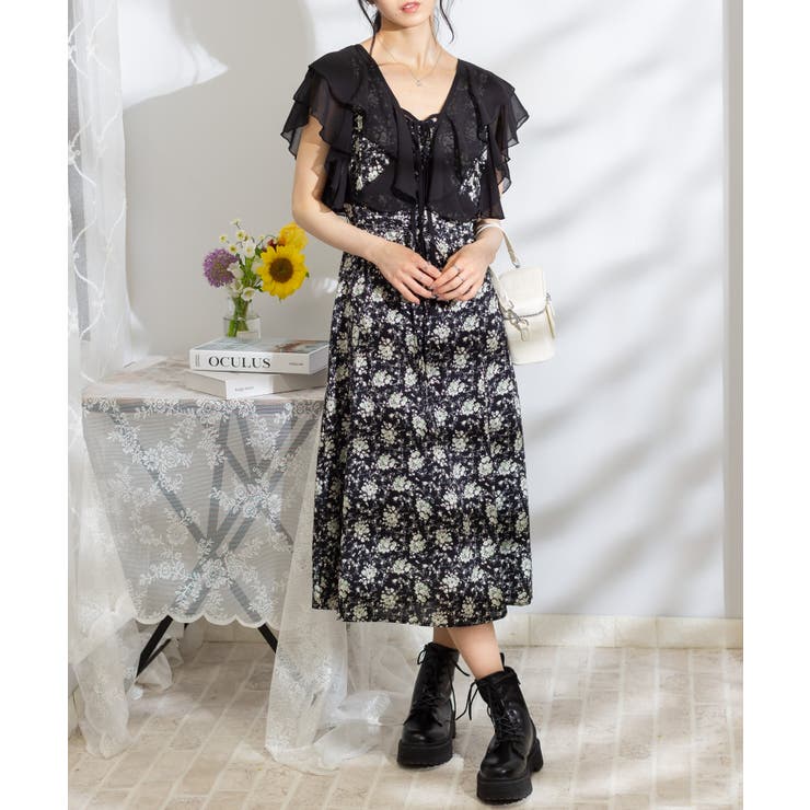 SinceThenキュート フリル リボン 花柄 長袖 ロングワンピース ypy8310198_10.jpg