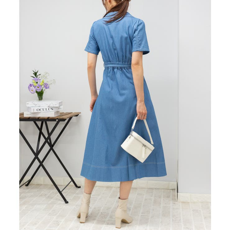 ストレッチ デニム リボンベルト 配色ステッチ ロングワンピース | Pumpkin  Port | 詳細画像10 