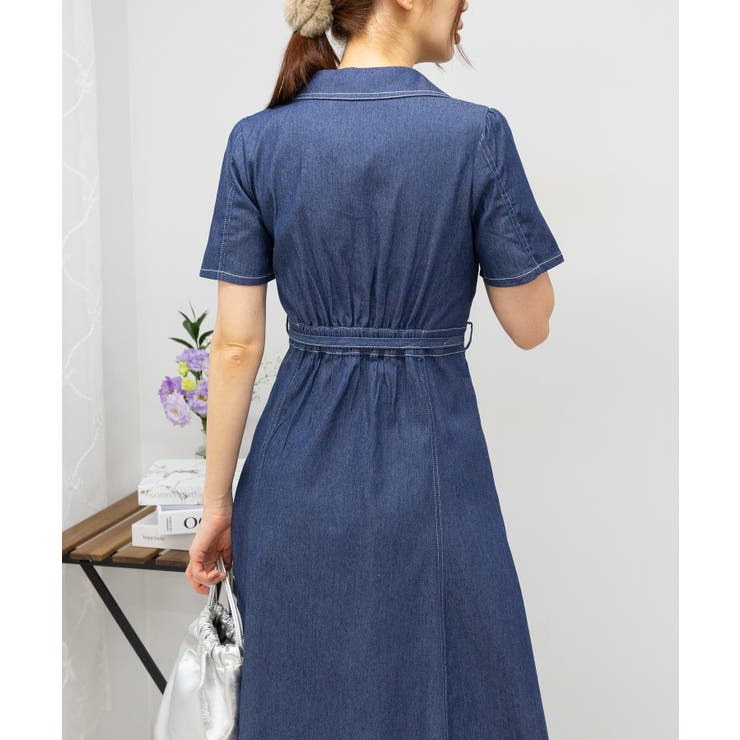 ストレッチ デニム リボンベルト 配色ステッチ ロングワンピース | Pumpkin  Port | 詳細画像18 