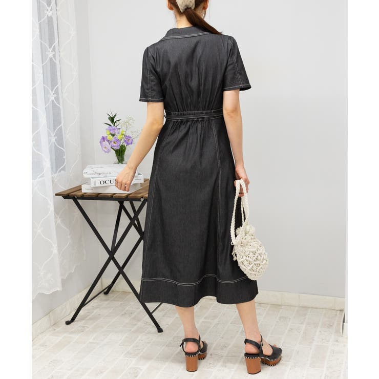 ストレッチ デニム リボンベルト 配色ステッチ ロングワンピース | Pumpkin  Port | 詳細画像26 