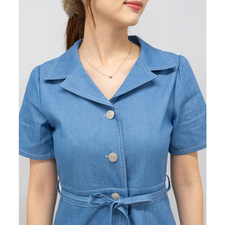 ストレッチ デニム リボンベルト 配色ステッチ ロングワンピース | Pumpkin  Port | 詳細画像30 