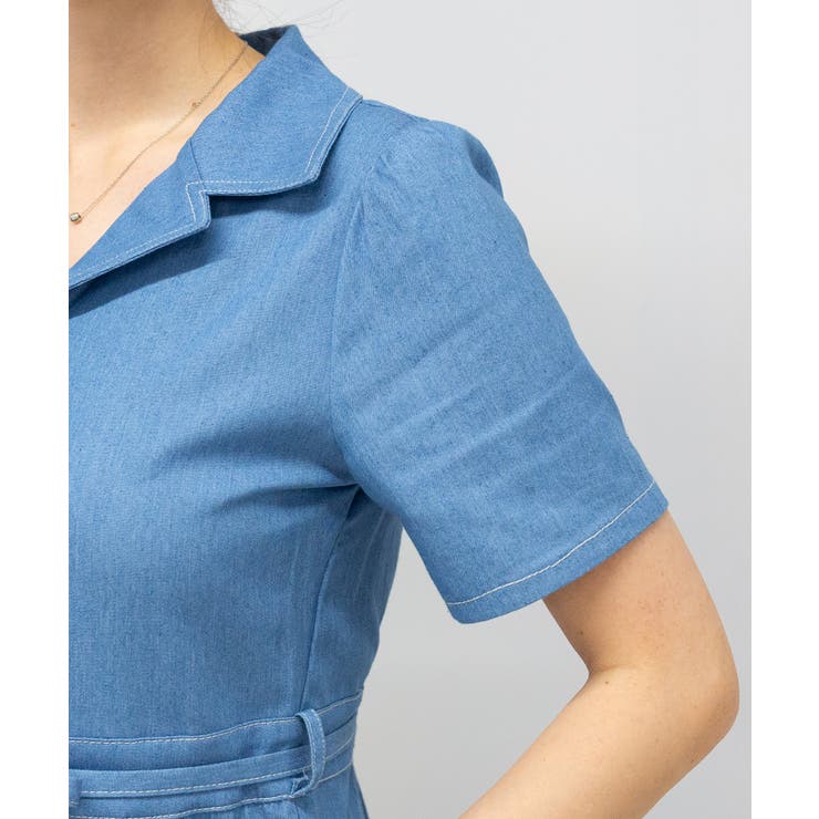 ストレッチ デニム リボンベルト 配色ステッチ ロングワンピース | Pumpkin  Port | 詳細画像31 