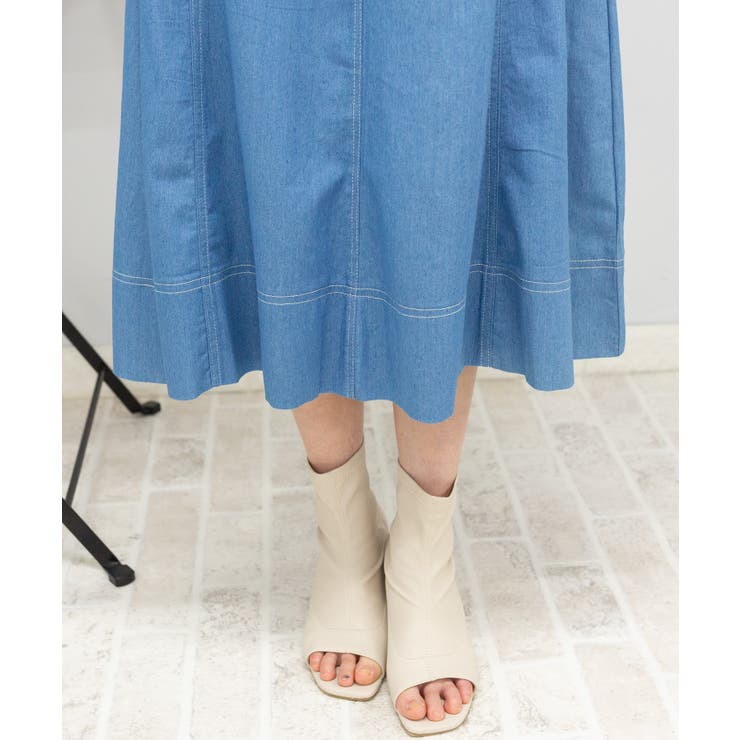 ストレッチ デニム リボンベルト 配色ステッチ ロングワンピース | Pumpkin  Port | 詳細画像32 