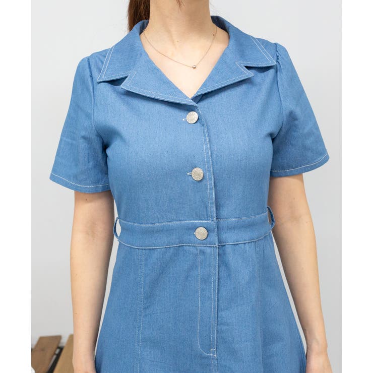 ストレッチ デニム リボンベルト 配色ステッチ ロングワンピース | Pumpkin  Port | 詳細画像34 