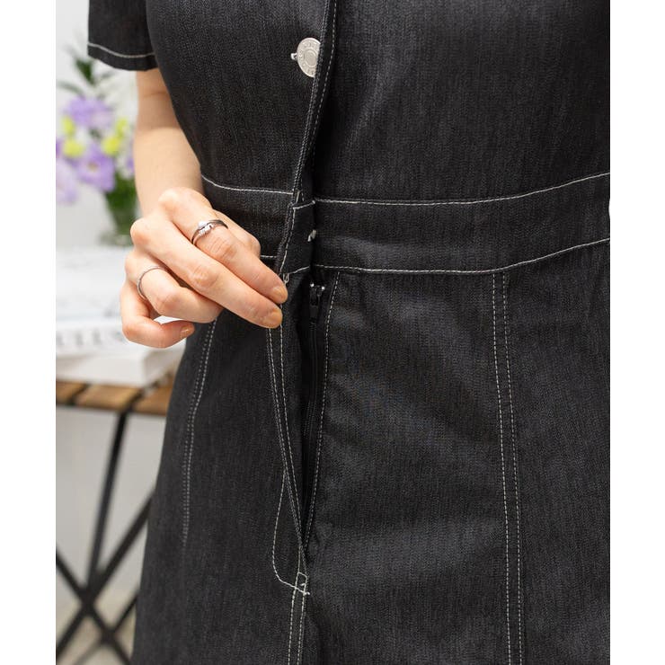 ストレッチ デニム リボンベルト 配色ステッチ ロングワンピース | Pumpkin  Port | 詳細画像35 