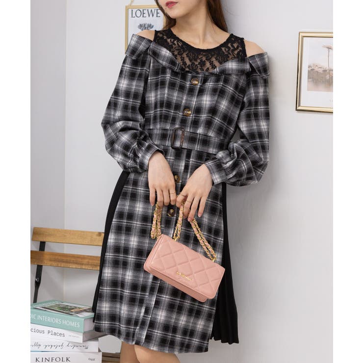 14930ボーダーズアットバルコニー ビスチェ風ワンピース チェック レイヤード 良品✨ ボーダーズアットバルコニー ビスチェ風ワンピース チェック