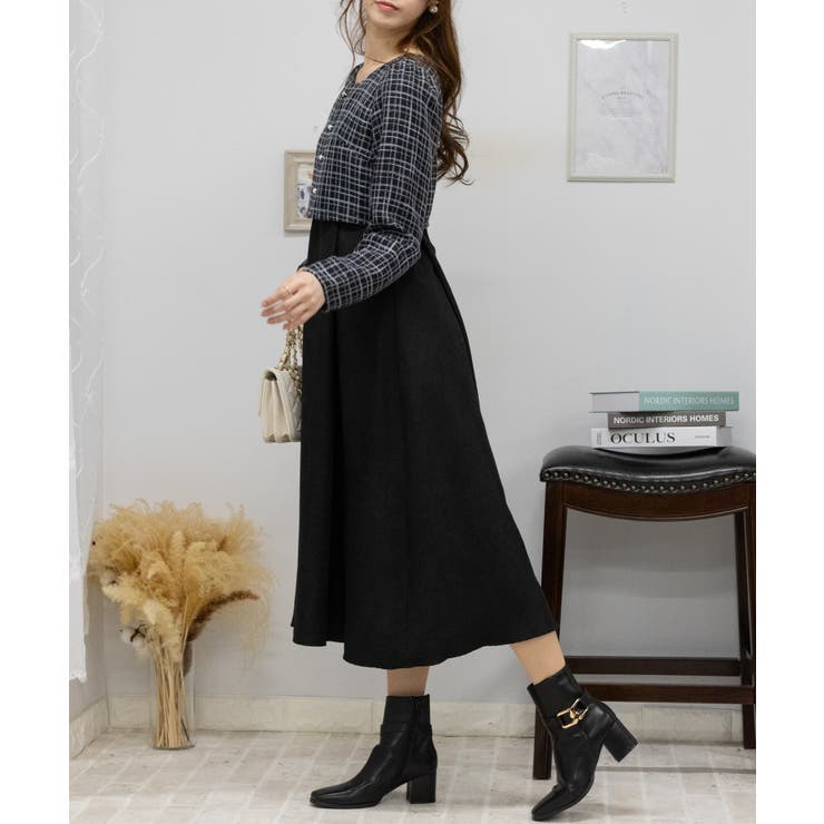 完売品/発送前なので今日だけ値下げします　ツイードジャケットドッキングワンピース ラメツィードジャケットドッキングワンピース[品番：PPNW0004523