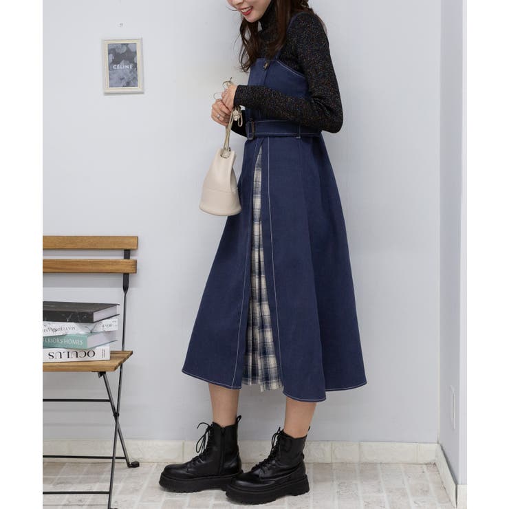上品なスタイル サイド チェックプリーツ ワンピース[品番 ジャンスカ ロング 140（135～144cm）