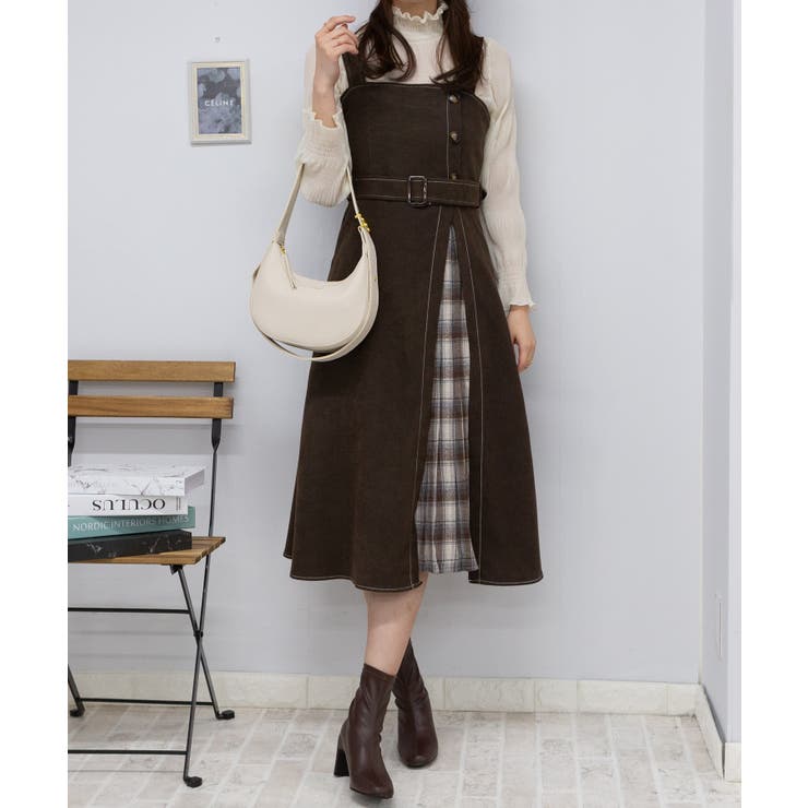 オンラインショップ チェックプリーツ サイド ロング ワンピース[品番 ジャンスカ ワンピース