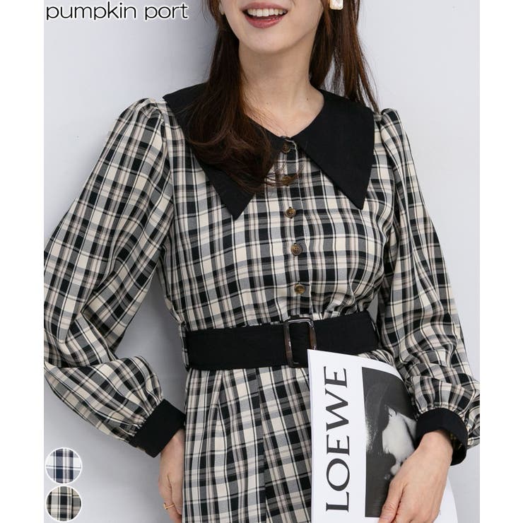 バーバリー チェック柄 フリル シャツワンピース 黒 ホースロゴ ベルト