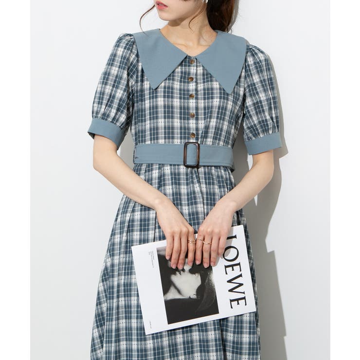 『リラクス』ボウタイシャツワンピース チェック クレリック 比翼 ガゼット 36 クレリックヨーク切替ワンピース/ミッキーマウス/F i.n.t